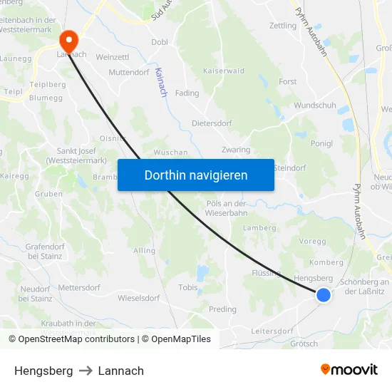 Hengsberg to Lannach map