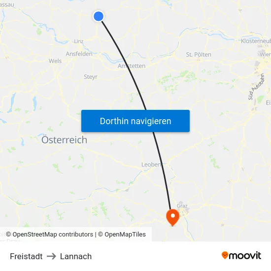 Freistadt to Lannach map