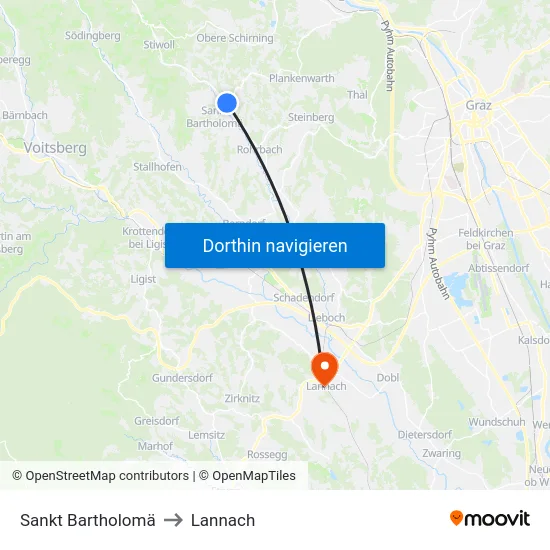 Sankt Bartholomä to Lannach map