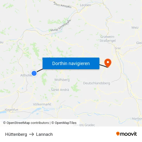 Hüttenberg to Lannach map