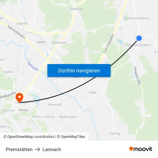 Premstätten to Lannach map