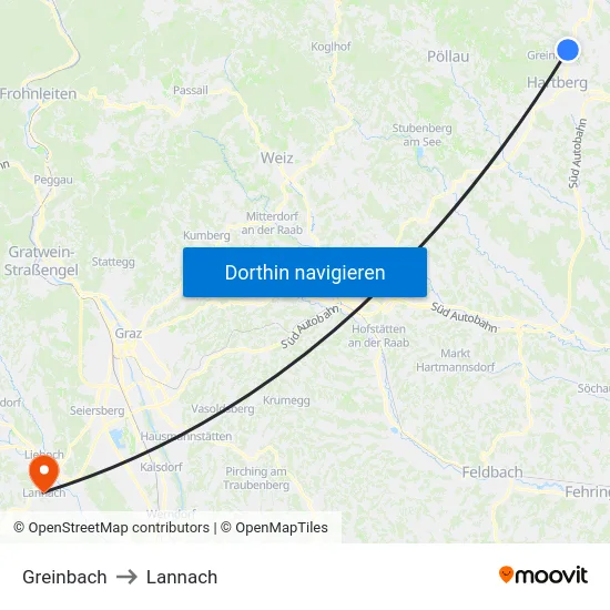 Greinbach to Lannach map