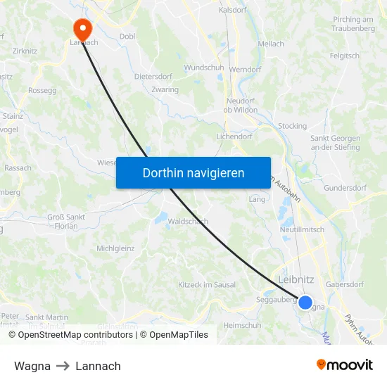 Wagna to Lannach map