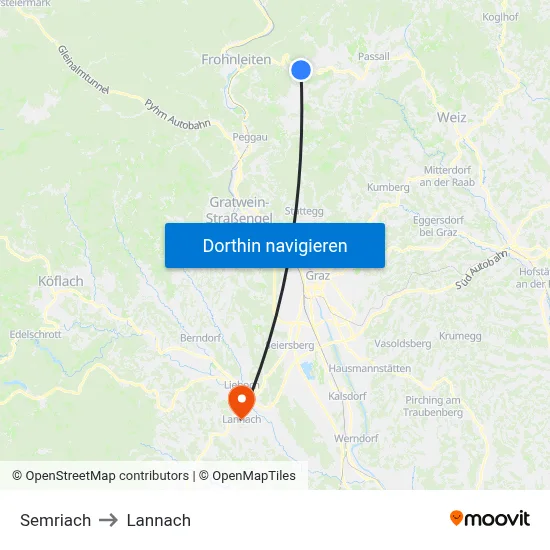 Semriach to Lannach map