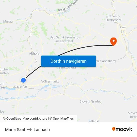 Maria Saal to Lannach map