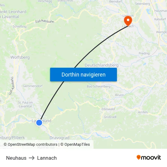 Neuhaus to Lannach map