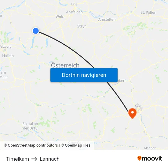 Timelkam to Lannach map
