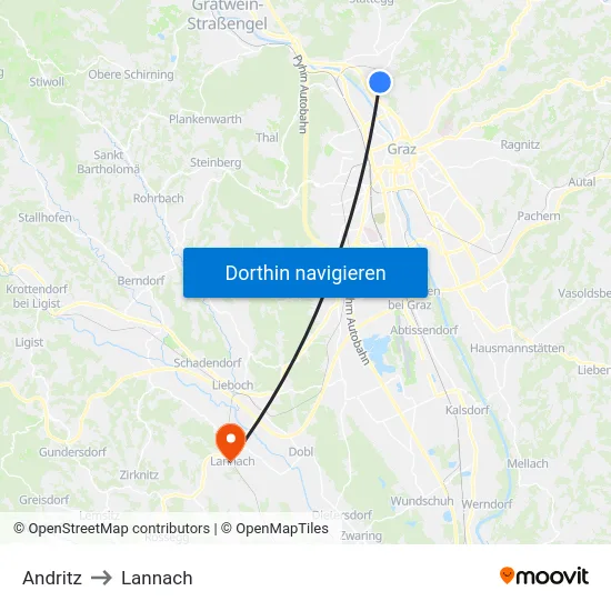 Andritz to Lannach map