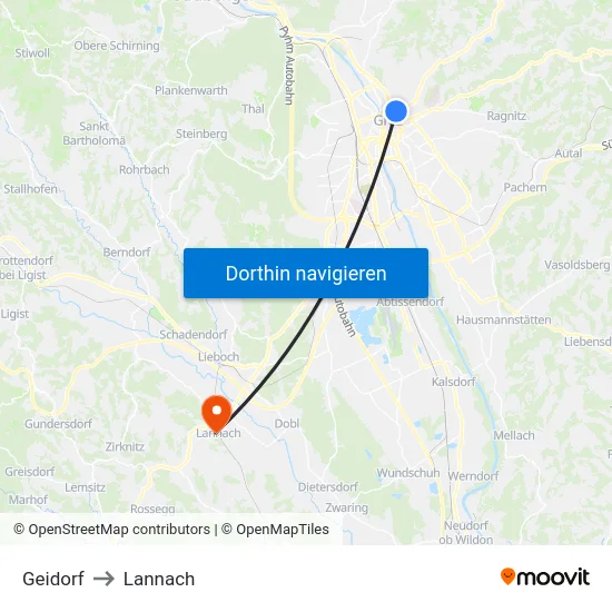 Geidorf to Lannach map