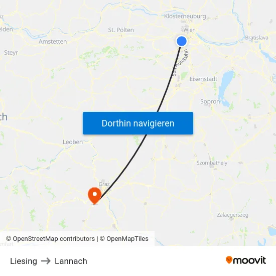 Liesing to Lannach map