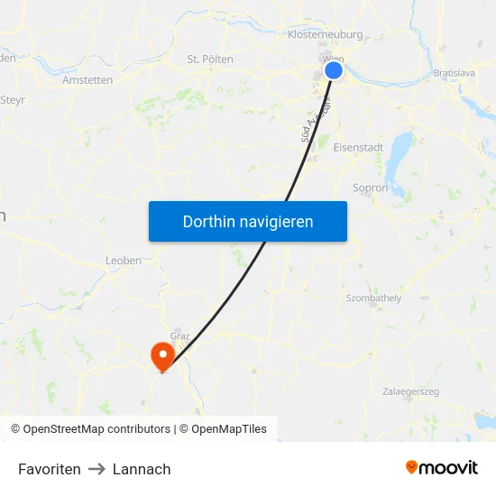 Favoriten to Lannach map