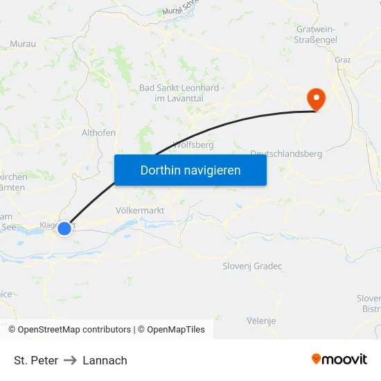 St. Peter to Lannach map