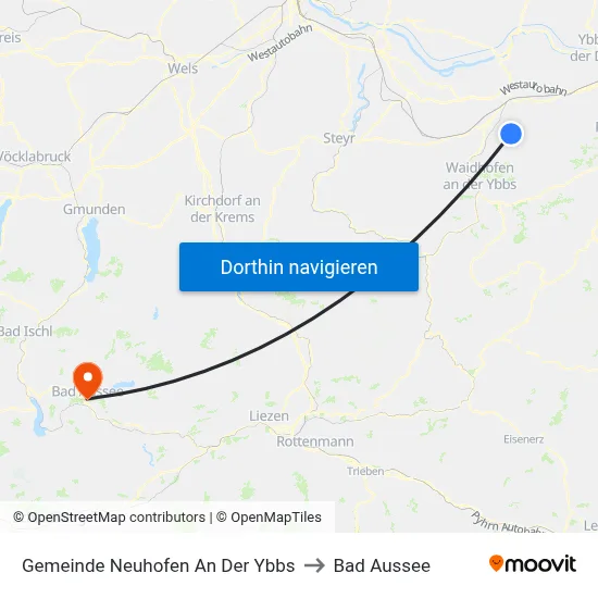 Gemeinde Neuhofen An Der Ybbs to Bad Aussee map