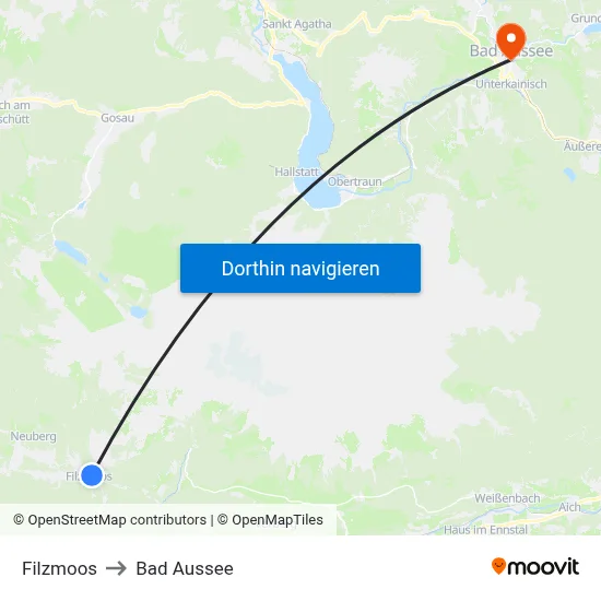 Filzmoos to Bad Aussee map