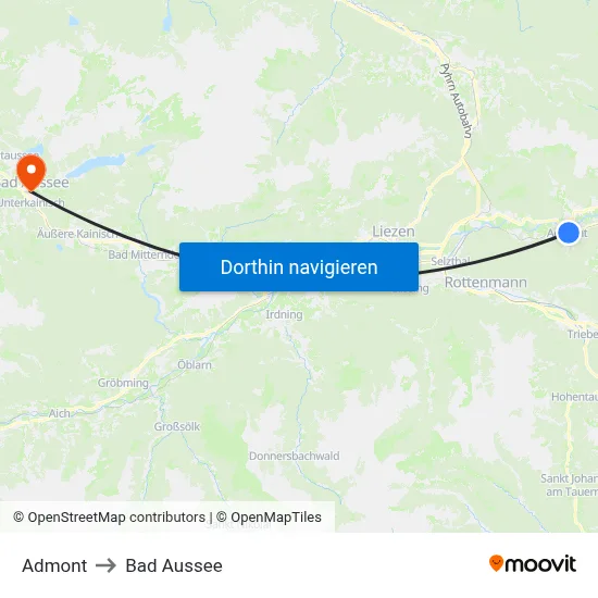 Admont to Bad Aussee map