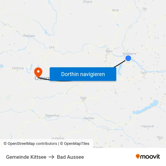 Gemeinde Kittsee to Bad Aussee map