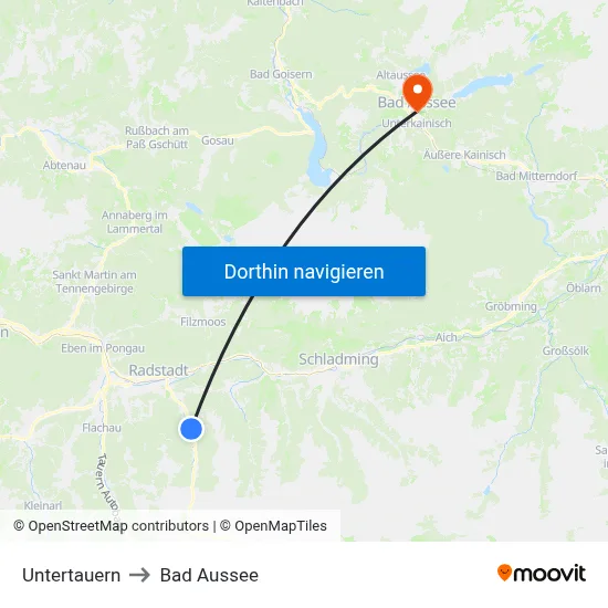 Untertauern to Bad Aussee map