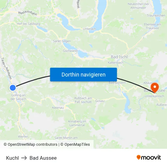 Kuchl to Bad Aussee map