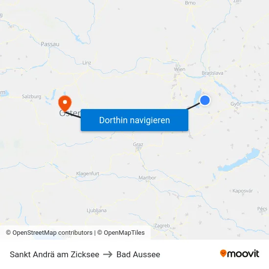 Sankt Andrä am Zicksee to Bad Aussee map
