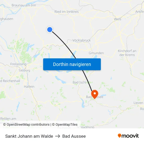 Sankt Johann am Walde to Bad Aussee map