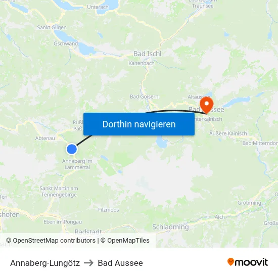 Annaberg-Lungötz to Bad Aussee map