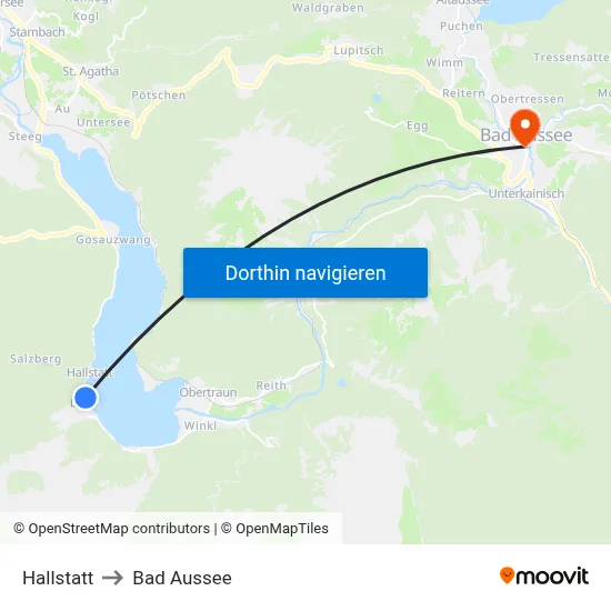 Hallstatt to Bad Aussee map