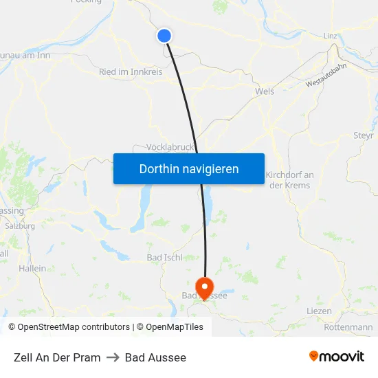 Zell An Der Pram to Bad Aussee map