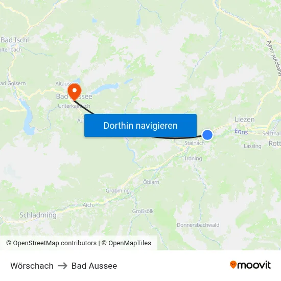 Wörschach to Bad Aussee map