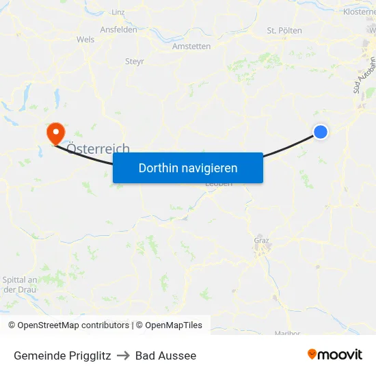 Gemeinde Prigglitz to Bad Aussee map