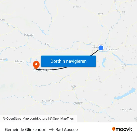 Gemeinde Glinzendorf to Bad Aussee map