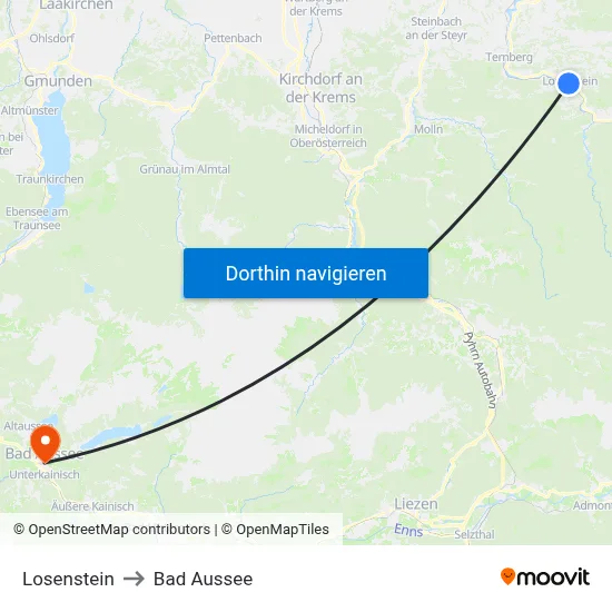 Losenstein to Bad Aussee map