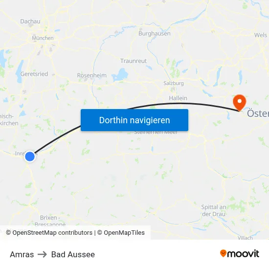 Amras to Bad Aussee map