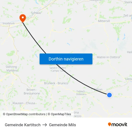 Gemeinde Kartitsch to Gemeinde Mils map