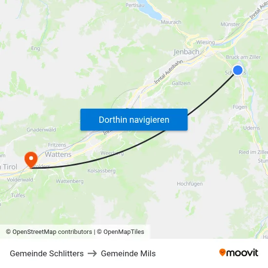 Gemeinde Schlitters to Gemeinde Mils map