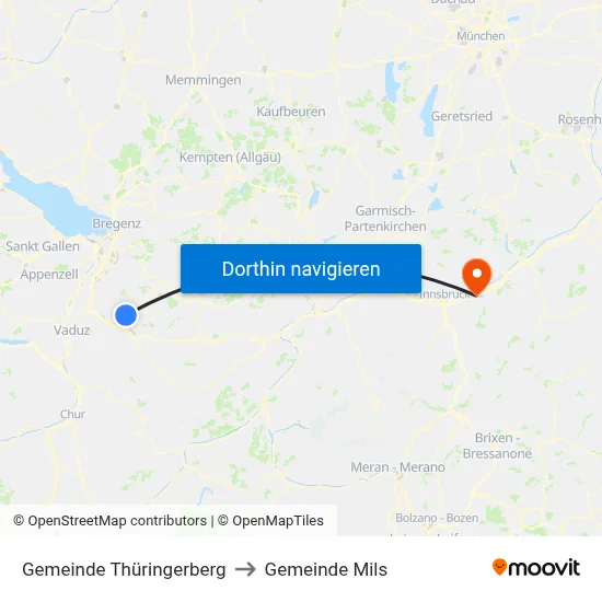 Gemeinde Thüringerberg to Gemeinde Mils map
