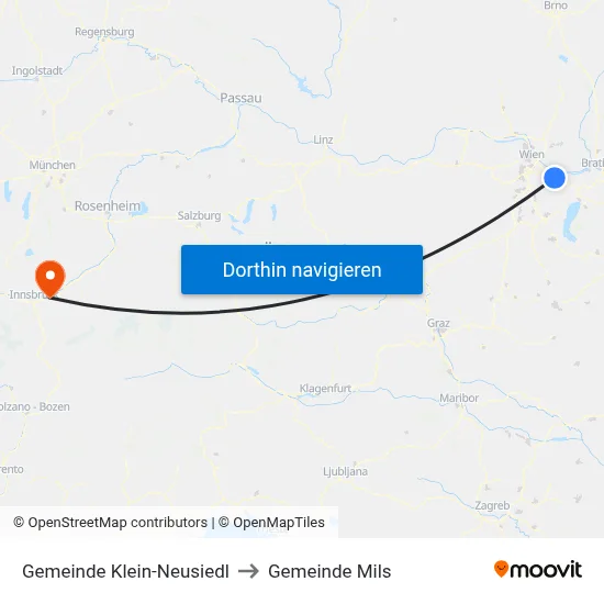 Gemeinde Klein-Neusiedl to Gemeinde Mils map