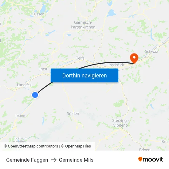 Gemeinde Faggen to Gemeinde Mils map