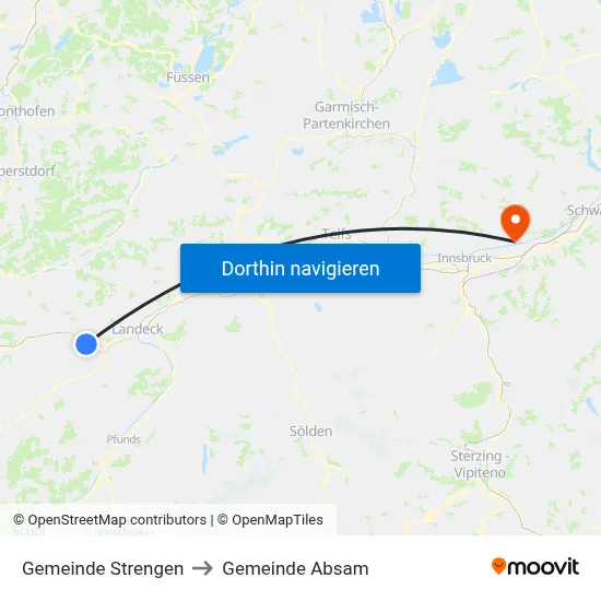 Gemeinde Strengen to Gemeinde Absam map