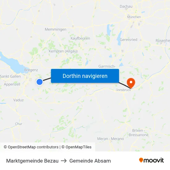 Marktgemeinde Bezau to Gemeinde Absam map