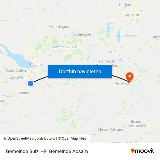 Gemeinde Sulz to Gemeinde Absam map
