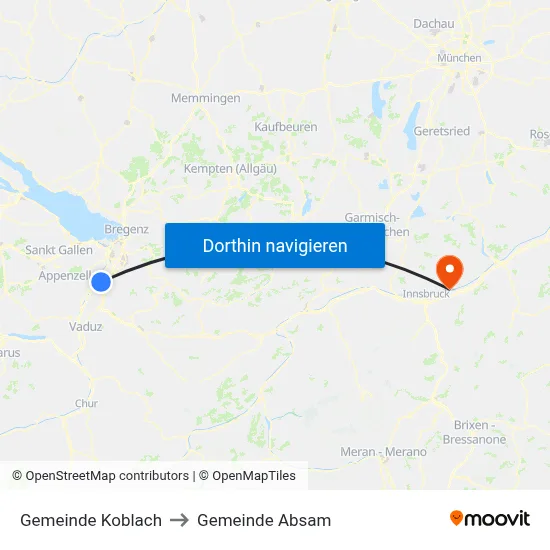 Gemeinde Koblach to Gemeinde Absam map