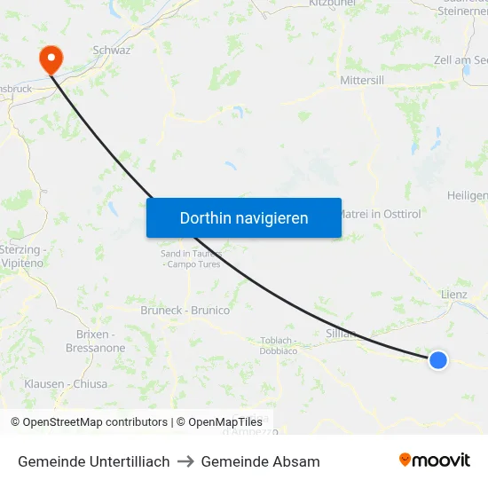 Gemeinde Untertilliach to Gemeinde Absam map