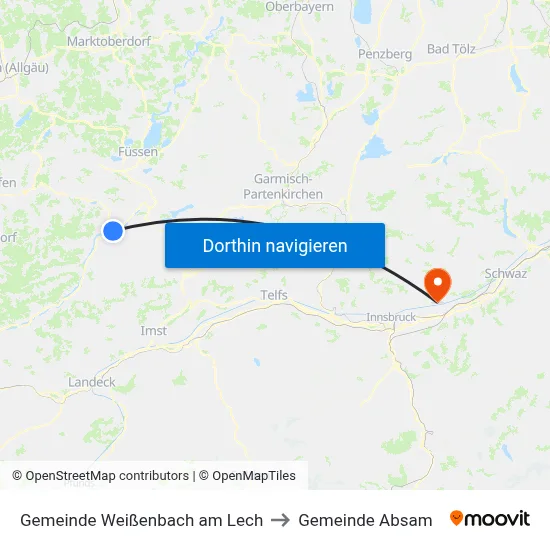 Gemeinde Weißenbach am Lech to Gemeinde Absam map