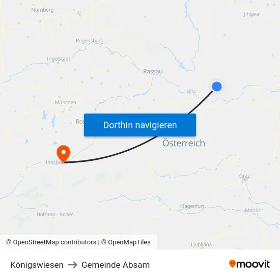 Königswiesen to Gemeinde Absam map