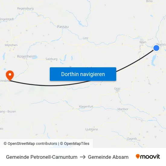 Gemeinde Petronell-Carnuntum to Gemeinde Absam map