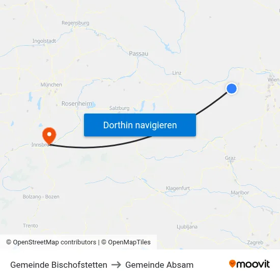 Gemeinde Bischofstetten to Gemeinde Absam map