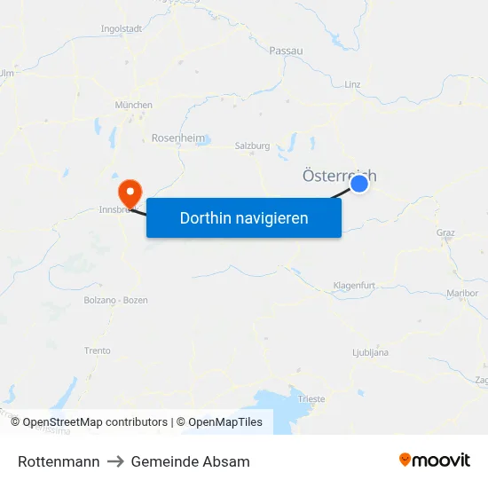 Rottenmann to Gemeinde Absam map