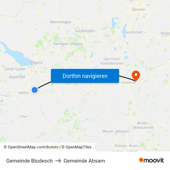 Gemeinde Bludesch to Gemeinde Absam map