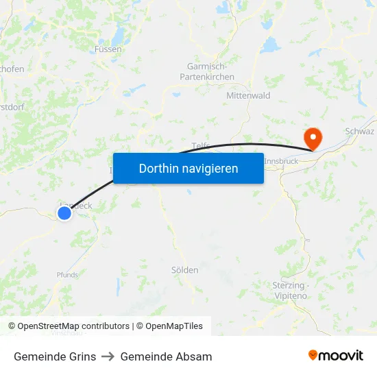 Gemeinde Grins to Gemeinde Absam map