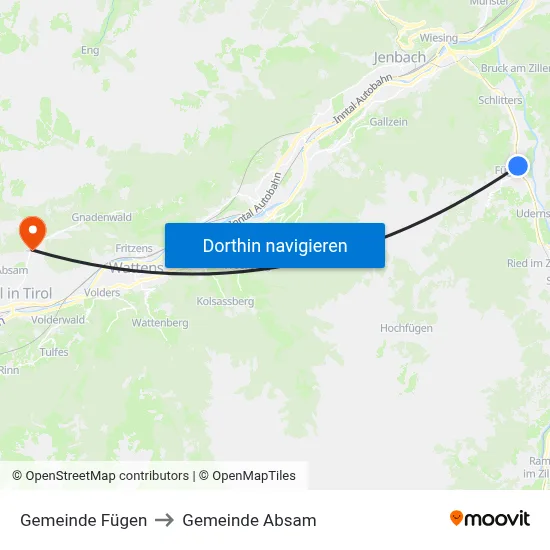 Gemeinde Fügen to Gemeinde Absam map